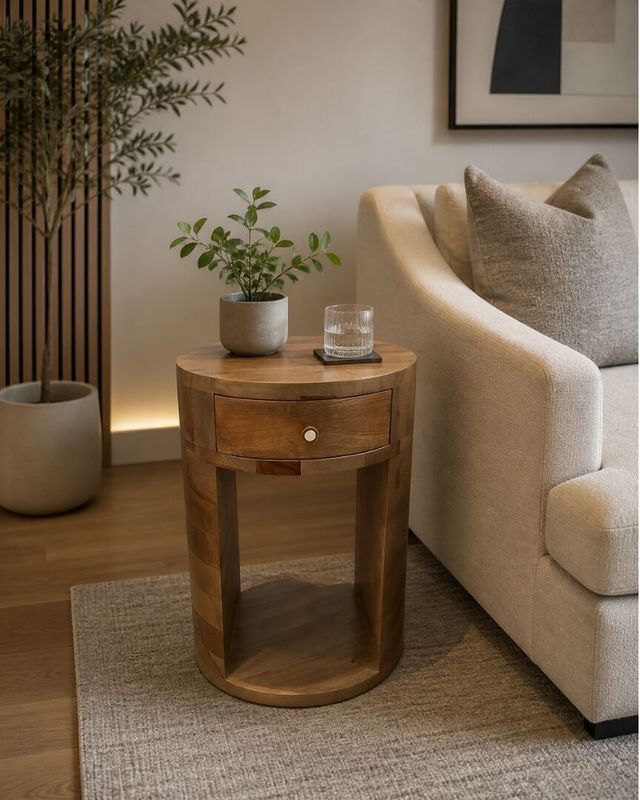 Onda Side Table 18 W x 18 D x 20 H Solid Mango Wood Riverwood Finish Onda Side Table 18 W x 18 D x 20 H Solid Mango Wood Riverwood Finish