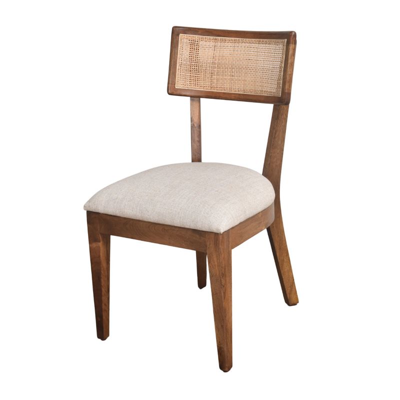 Lucien Dining Chair 19 W x 22.5 D x 35 H Mango Wood, Cane & Fabric Walden Brown Finish Lucien Dining Chair 19 W x 22.5 D x 35 H Mango Wood, Cane & Fabric Walden Brown Finish