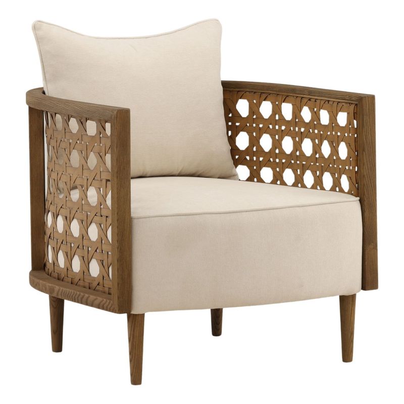 Elowen Occasional Chair Basketweave Wool Blend Fabric and Ash Wood in Cream W 29.5 D 29.5 H 26.5 Elowen Occasional Chair Basketweave Wool Blend Fabric and Ash Wood in Cream W 29.5 D 29.5 H 26.5