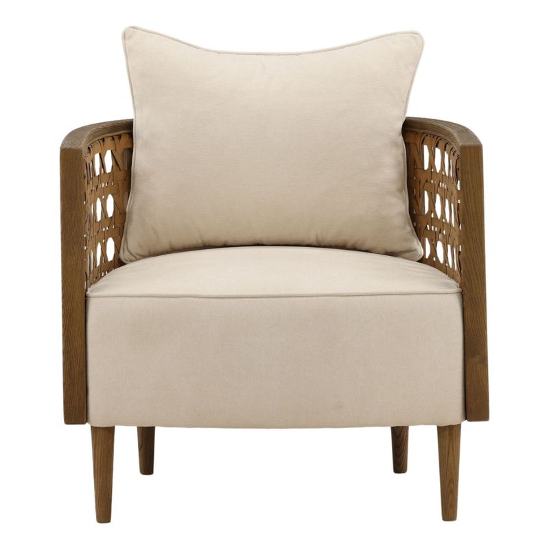 Elowen Occasional Chair Basketweave Wool Blend Fabric and Ash Wood in Cream W 29.5 D 29.5 H 26.5