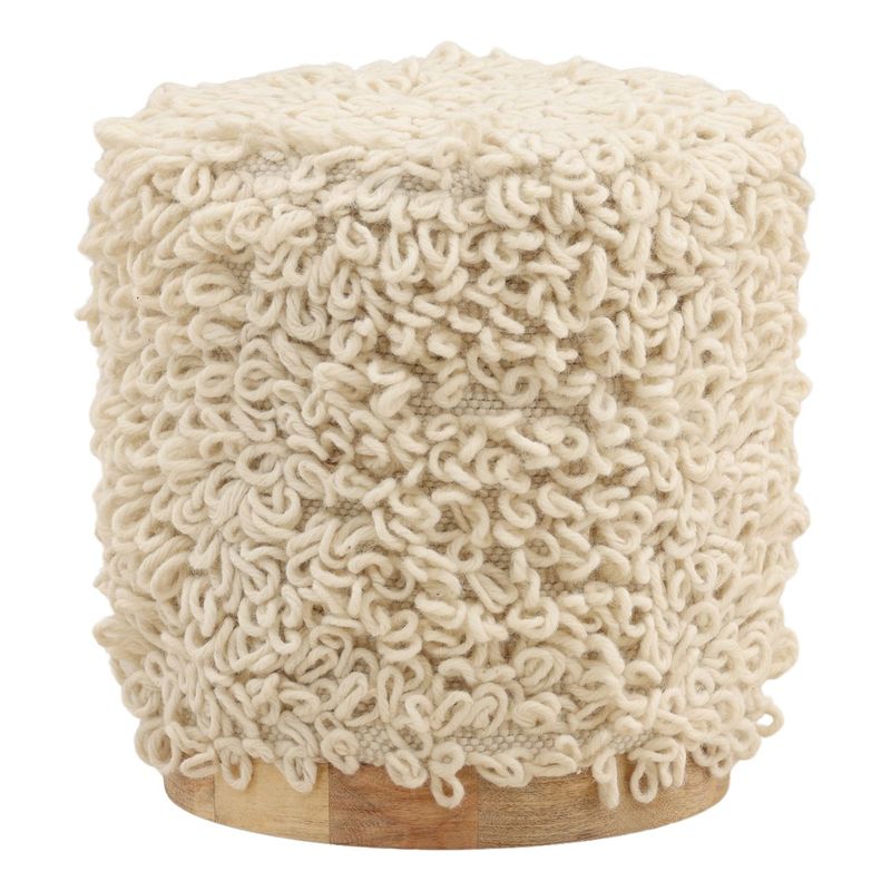 Luma Stool Handwoven Wool and Wood with Ivory Finish W 16 D 16 H 18 Luma Stool Handwoven Wool and Wood with Ivory Finish W 16 D 16 H 18