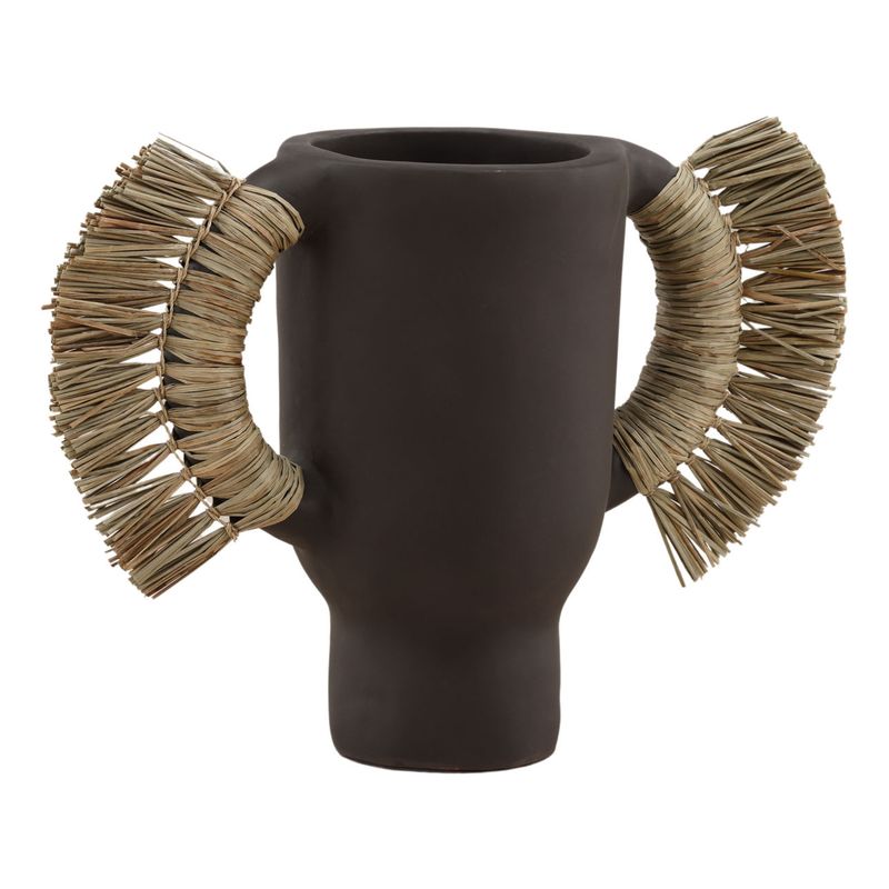 Kora Small Vase in Terracotta and Natural Fibers in Chocolate W 19.5 D 7.5 H 15.5