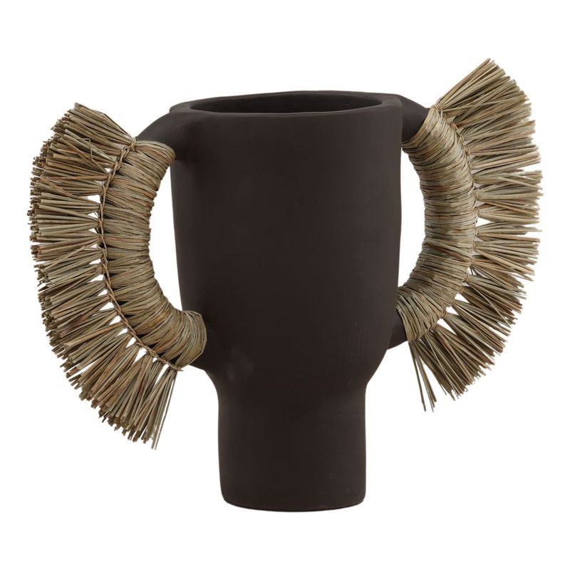 Kora Large Vase in Terracotta and Natural Fibers in Chocolate W 22.5 D 8.5 H 17.5 Kora Large Vase in Terracotta and Natural Fibers in Chocolate W 22.5 D 8.5 H 17.5