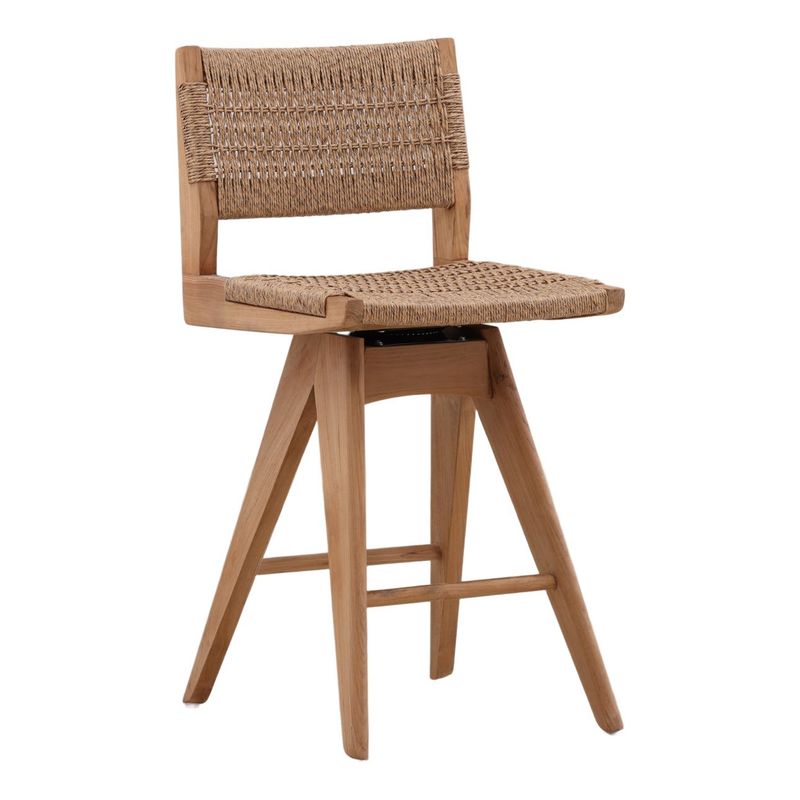 Caspian Outdoor Swivel Counter Stool Teak Wood with Synthetic Rope W 18.5 D 21.5 H 39 Caspian Outdoor Swivel Counter Stool Teak Wood with Synthetic Rope W 18.5 D 21.5 H 39