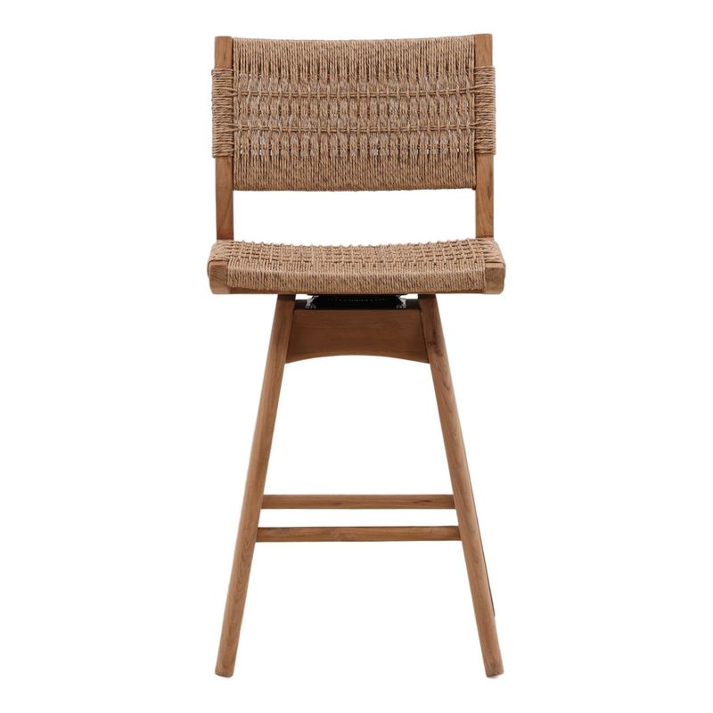 Caspian Outdoor Swivel Counter Stool Teak Wood with Synthetic Rope W 18.5 D 21.5 H 39