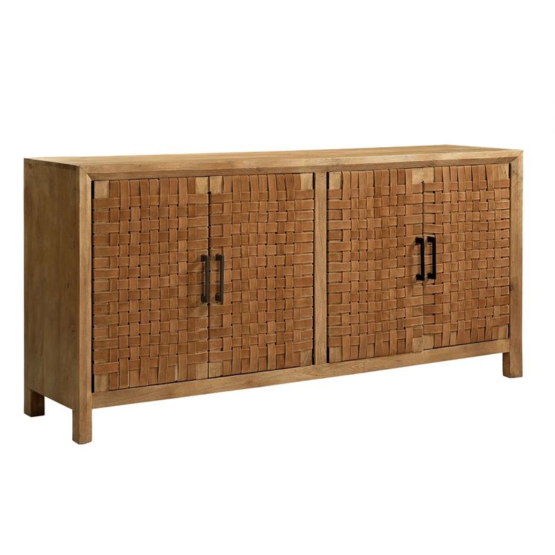 Hadrian Sideboard in Mango Wood and Leather W 72 D 17 H 34 Hadrian Sideboard in Mango Wood and Leather W 72 D 17 H 34