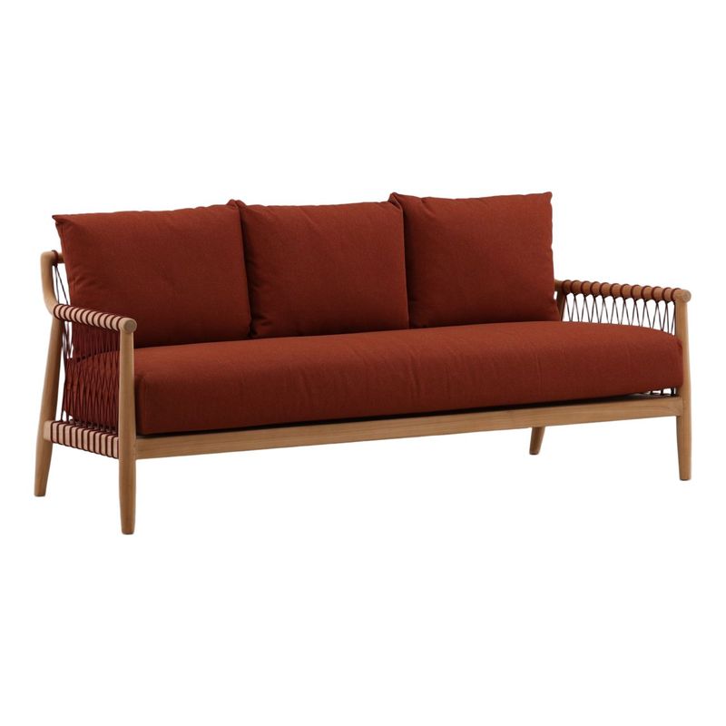 Sienna Outdoor Sofa in Rust Outdoor Canvas Fabric and Teak Wood W 78 D 29.5 H 33 Sienna Outdoor Sofa in Rust Outdoor Canvas Fabric and Teak Wood W 78 D 29.5 H 33