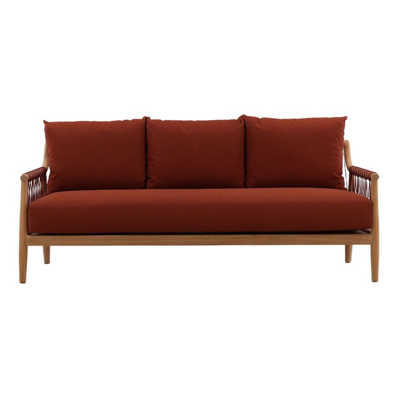 Sienna Outdoor Sofa in Rust Outdoor Canvas Fabric and Teak Wood W 78 D 29.5 H 33