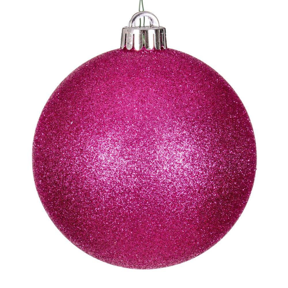 6" HOT PINK GLITTER BALL DRILLED 4/BAG