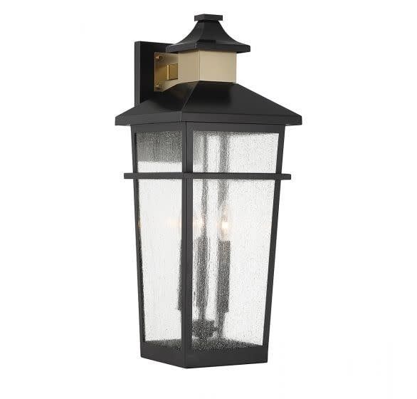 KINGSLEY 3-LIGHT OUTDOOR LANTERN (BLACK/BRASS)