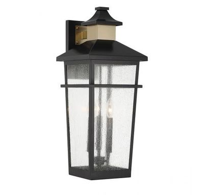 KINGSLEY 3-LIGHT OUTDOOR LANTERN (BLACK/BRASS)