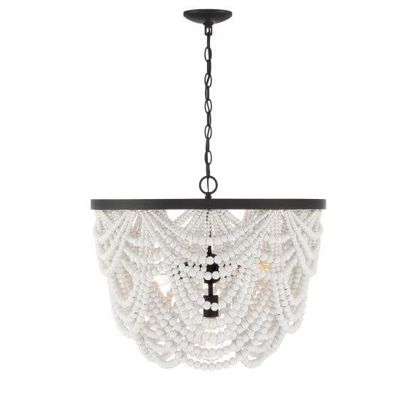 5-LIGHT BEAD CHANDELIER (WHITE/BRASS)