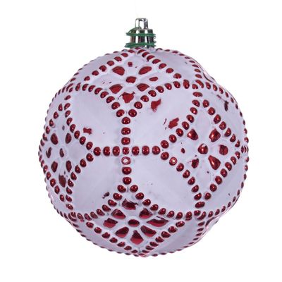 4&quot; RED ETCH ANTIQ WHITE BRSH ORN 6/BAG