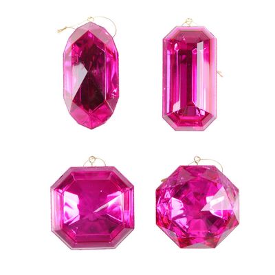 4-5&quot; PINK JEWEL GLITTER ORN ASSORT 4/BAG