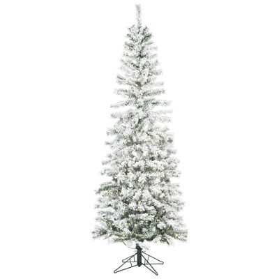 7.5&#39; FLOCKED PACIFIC PENCIL ARTIFICIAL TREE, WHITE LED