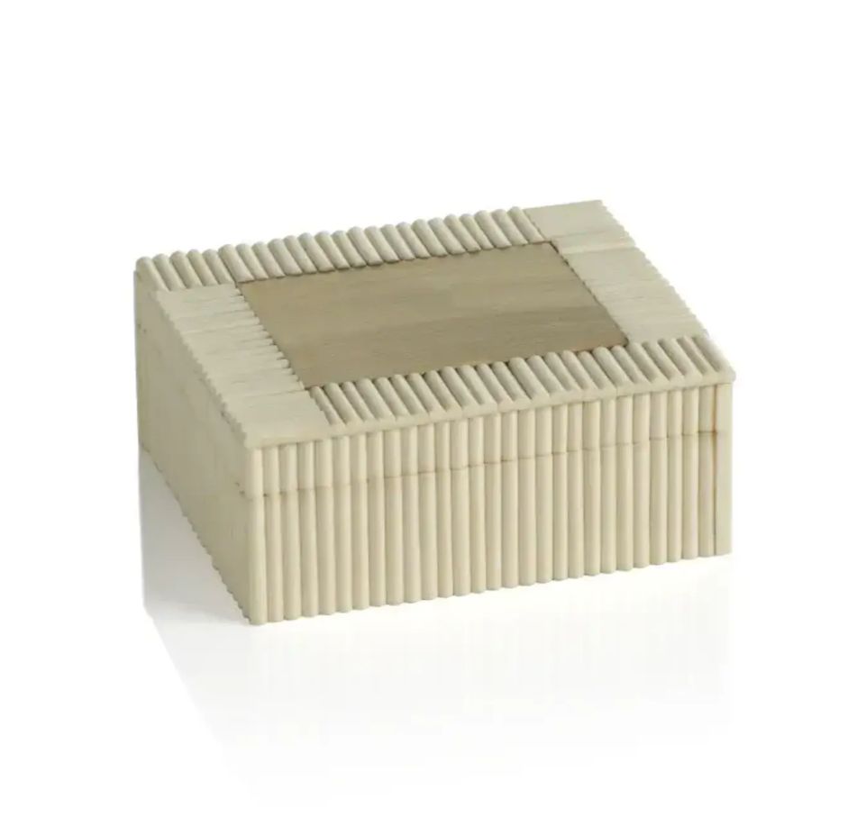 WHITE BONE CHIPS AND BRASS BOX