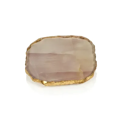 AGATE MARBLE GLASS COASTER WITH GOLD RIM (PINK TONE)
