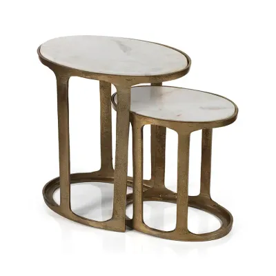 NIKKI OVAL MARBLE AND RAW ALUMINUM NESTING TABLES