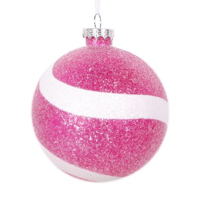 4&quot; FUCHSIA/WHT SUGAR GLITTER BALL 4/BAG