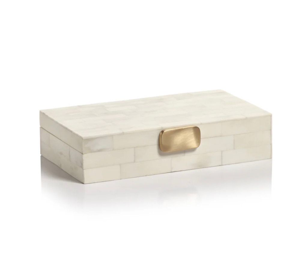 WHITE BONE DESIGN BOX WITH BRASS KNOB