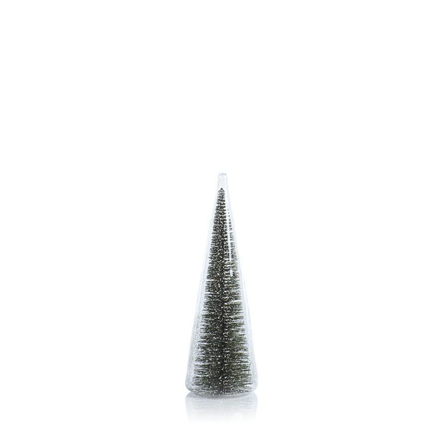 CLEAR GLASS DECORATIVE TREE W/ GREEN GLITTER - MEDIUM