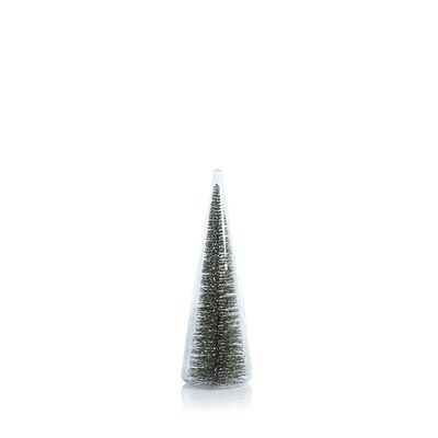 CLEAR GLASS DECORATIVE TREE W/ GREEN GLITTER - MEDIUM