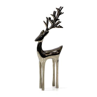 REINDEER DECORATIVE FIGURINE - POLISHED NICKEL - TALL