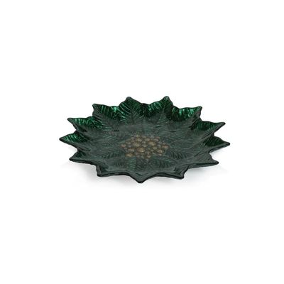 POINSETTA GLASS PLATE - GOLD &amp; GREEN