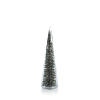 CLEAR GLASS DECORATIVE TREE WITH GREEN GLITTER - LARGE