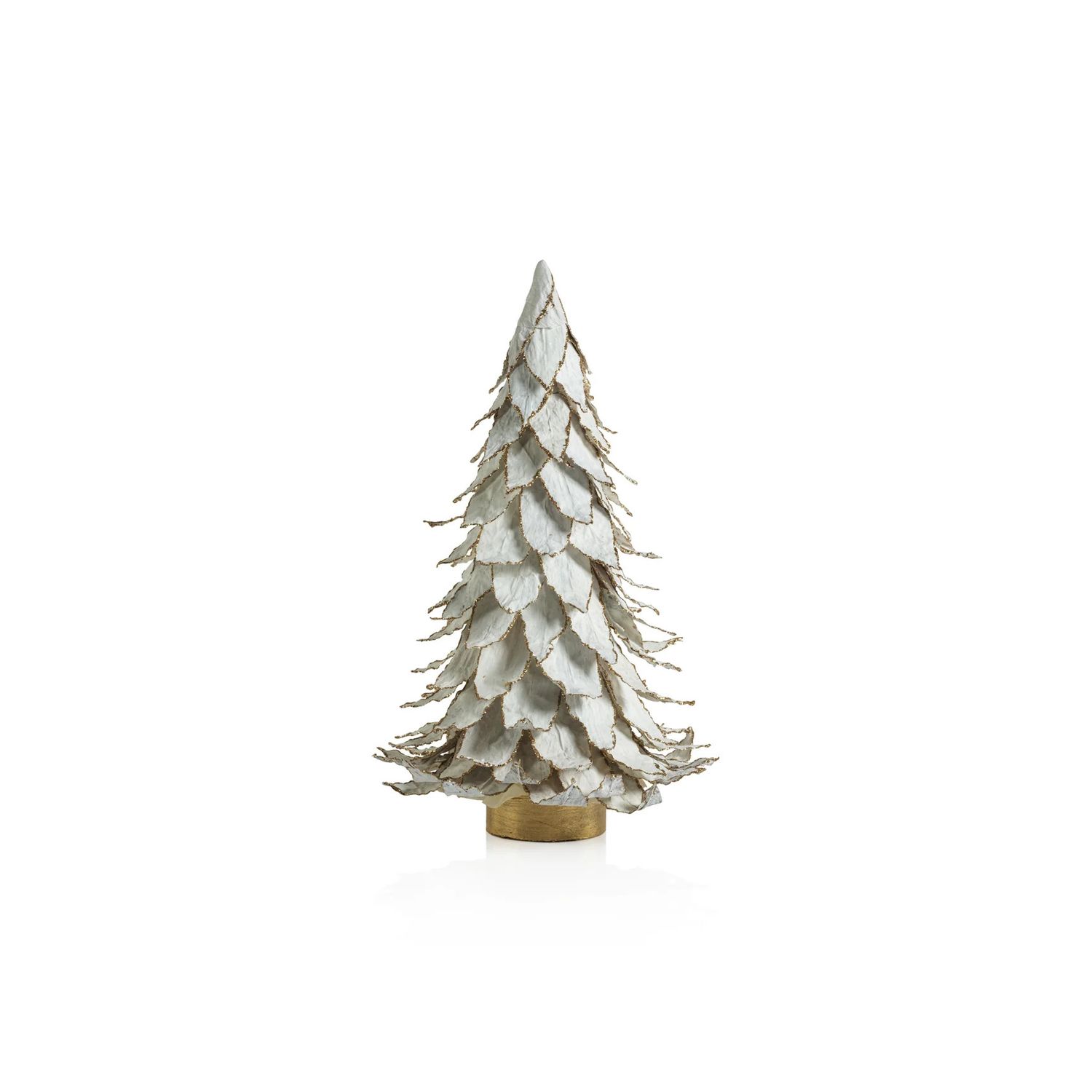 NATURAL WHITE LEAF TREE W/ GOLD TRIM - 15.5 IN