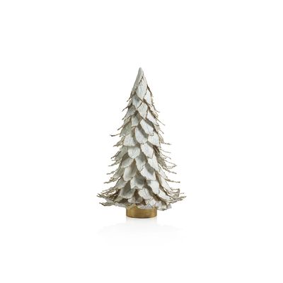 NATURAL WHITE LEAF TREE W/ GOLD TRIM - 15.5 IN
