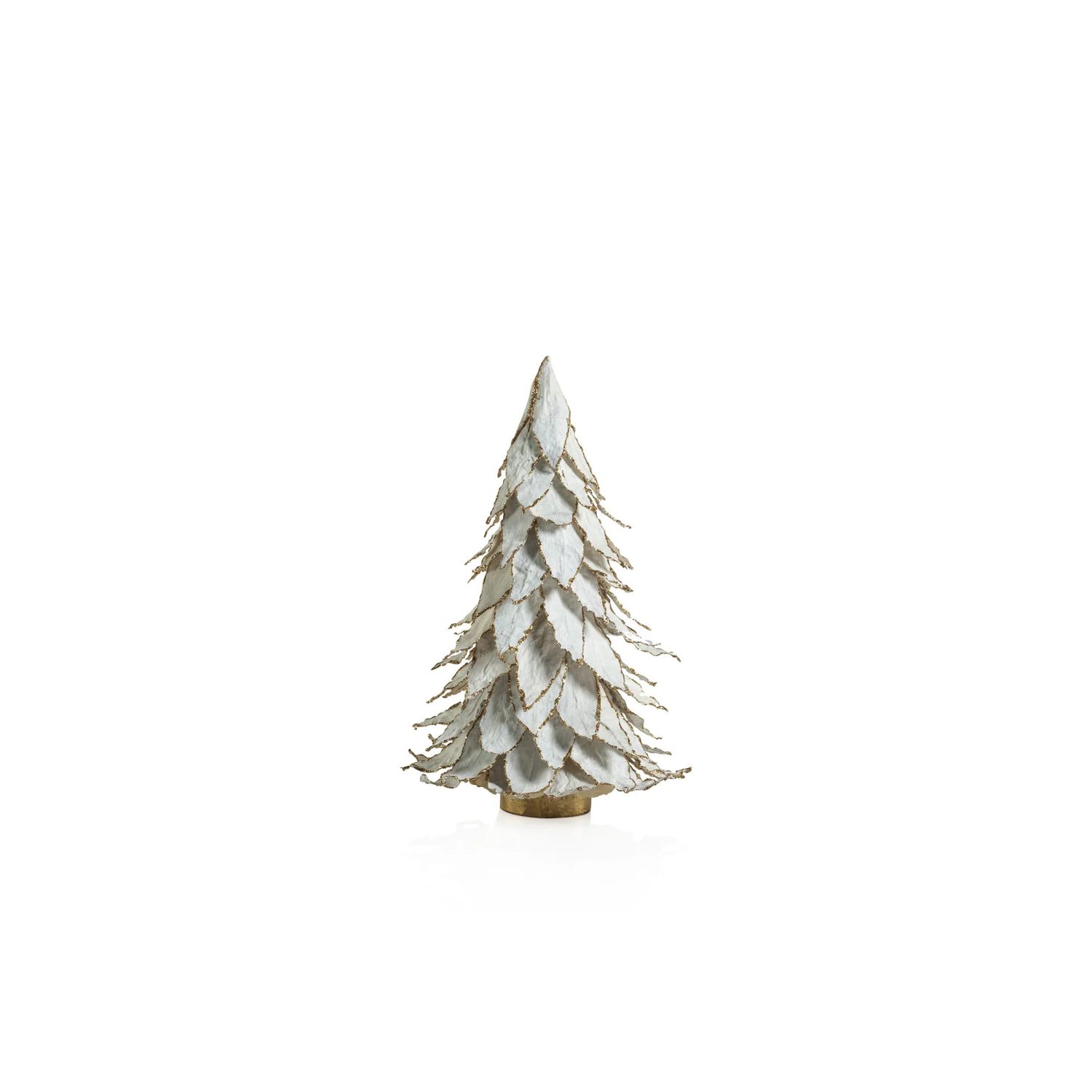NATURAL WHITE LEAF TREE W/ GOLD TRIM - 12.25 IN