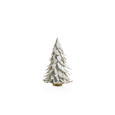 NATURAL WHITE LEAF TREE W/ GOLD TRIM - 12.25 IN