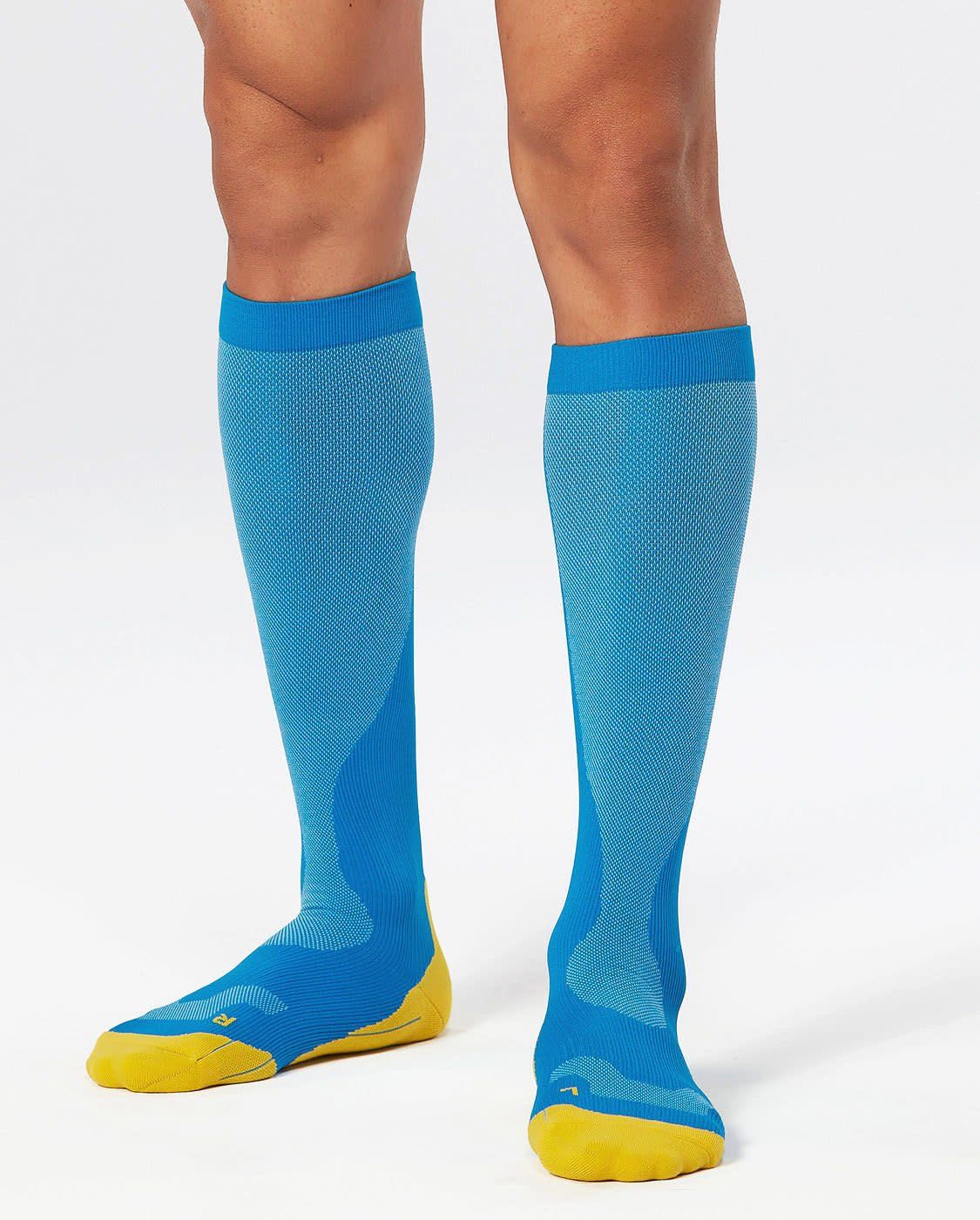 2XU Compression Performance Run Sock Vibrant Blue/Canary Yellow S