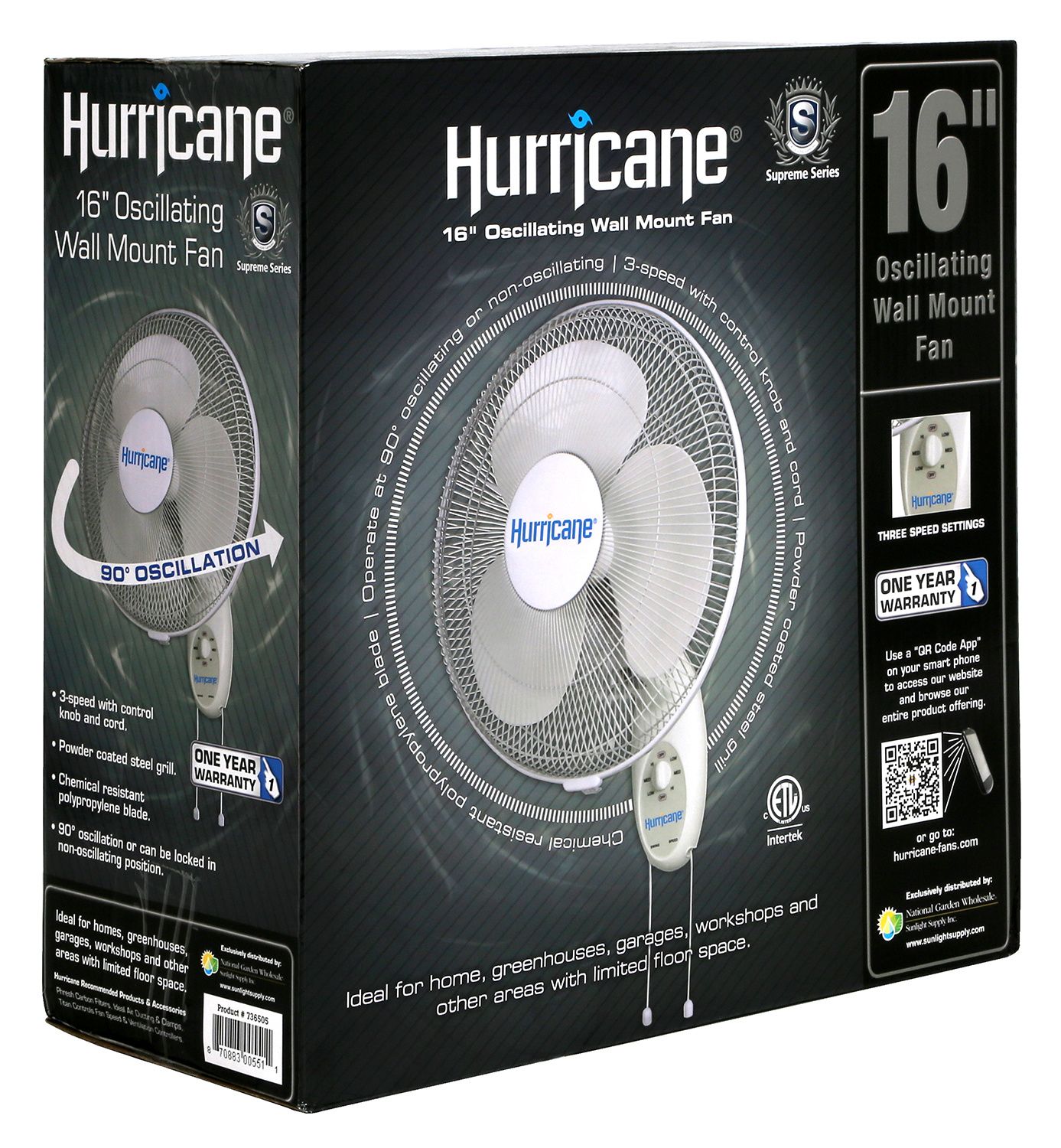 Hurricane Supreme Oscillating Wall Mount Fan 16 in