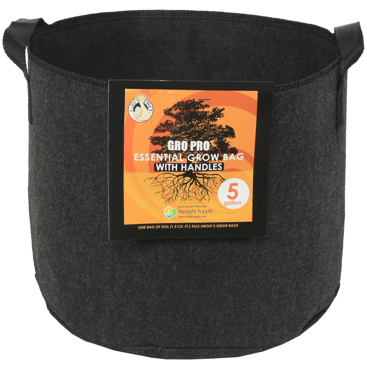 Gro Pro Essential Round Fabric Pot - Black 5 Gallo