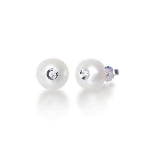 14kw Galatea Diamond in a Pearl Stud Earrings