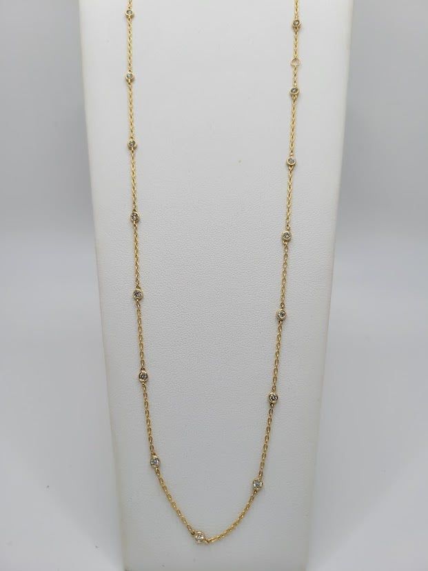 14KY 18 Station Diamond Necklace 0.88ctw 20&quot;