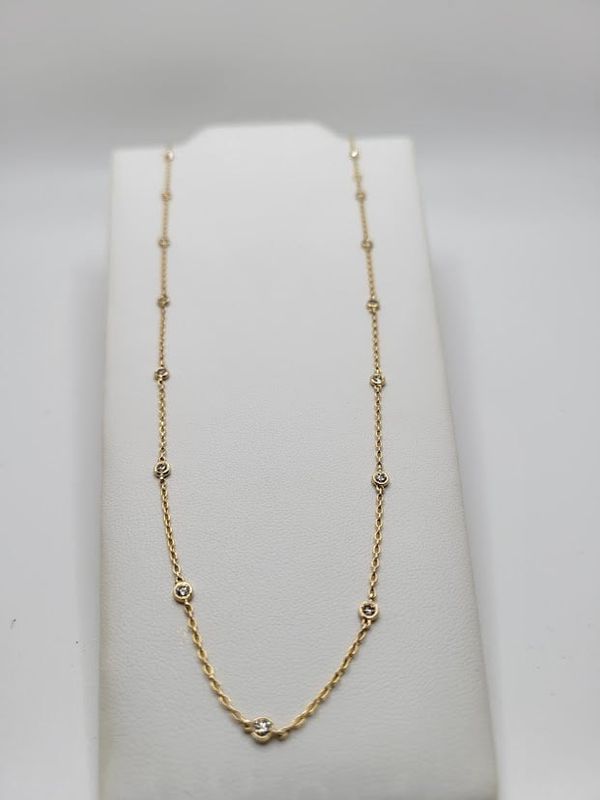 14KY 18 Station Diamond Necklace 0.88ctw 20"