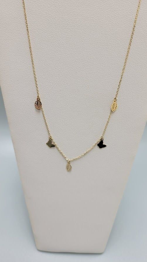 14KY Butterflies &amp; Leaves Adj 15.5&quot; &amp;17&quot; Necklace