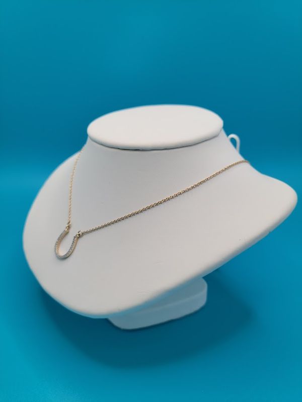 14ky  0.10ctw horse shoe dia necklace 16-18 " adjustable