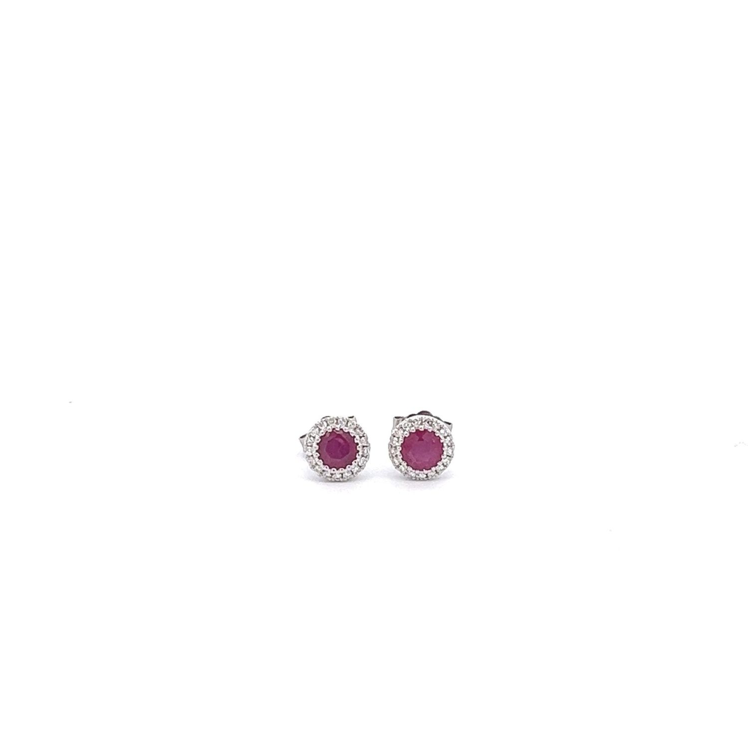 14kw .09ctw Dia 0.63ctw Ruby Halo Stud Earrings