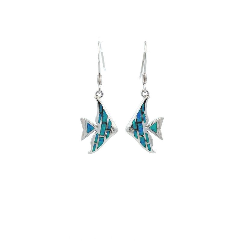 SS Created Opal Fish Dangle Earrings