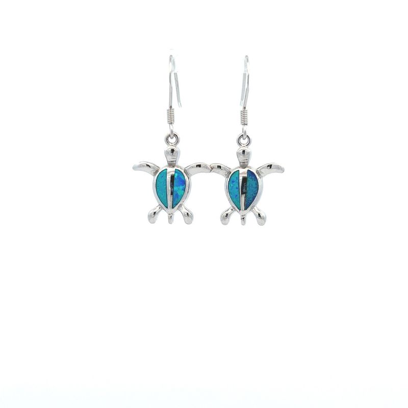 SS Created Opal Turtle Dangle Earrings