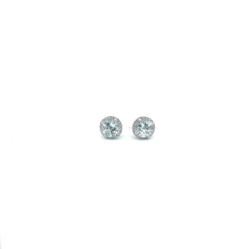 14KW 0.19ctw Dia &amp; 2.22ctw Aqua Halo Stud Earrings