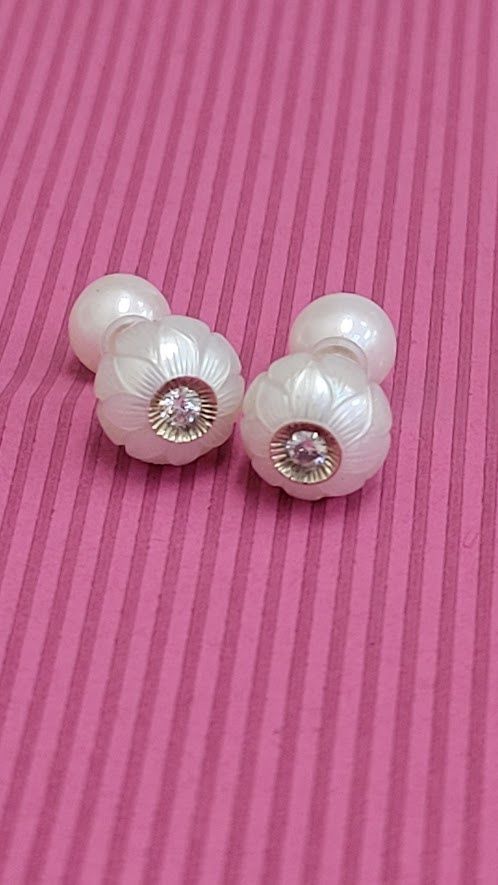 14kw Carved Galatea Diamond in a Pearl Stud Earrings, Pearl Back