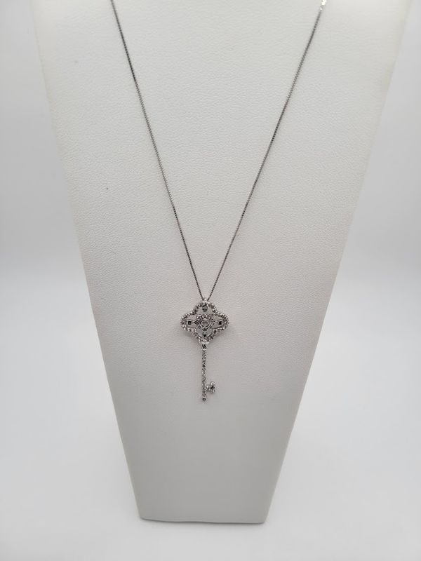 14KW White and Blue Diamond Key Pendant, 0.55ctw