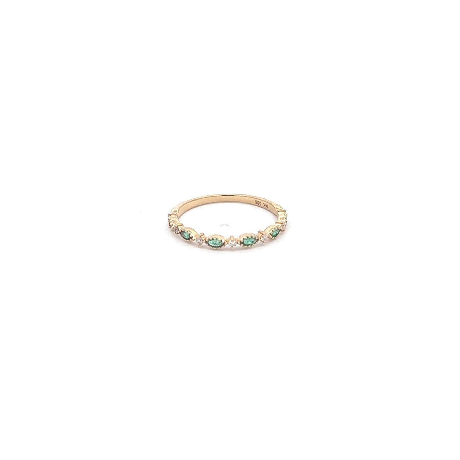 14KY DIA &amp; EMERALD RING 7RDDIA 0.07CT6MQEME 0.24CT 0.96G SZ6.5