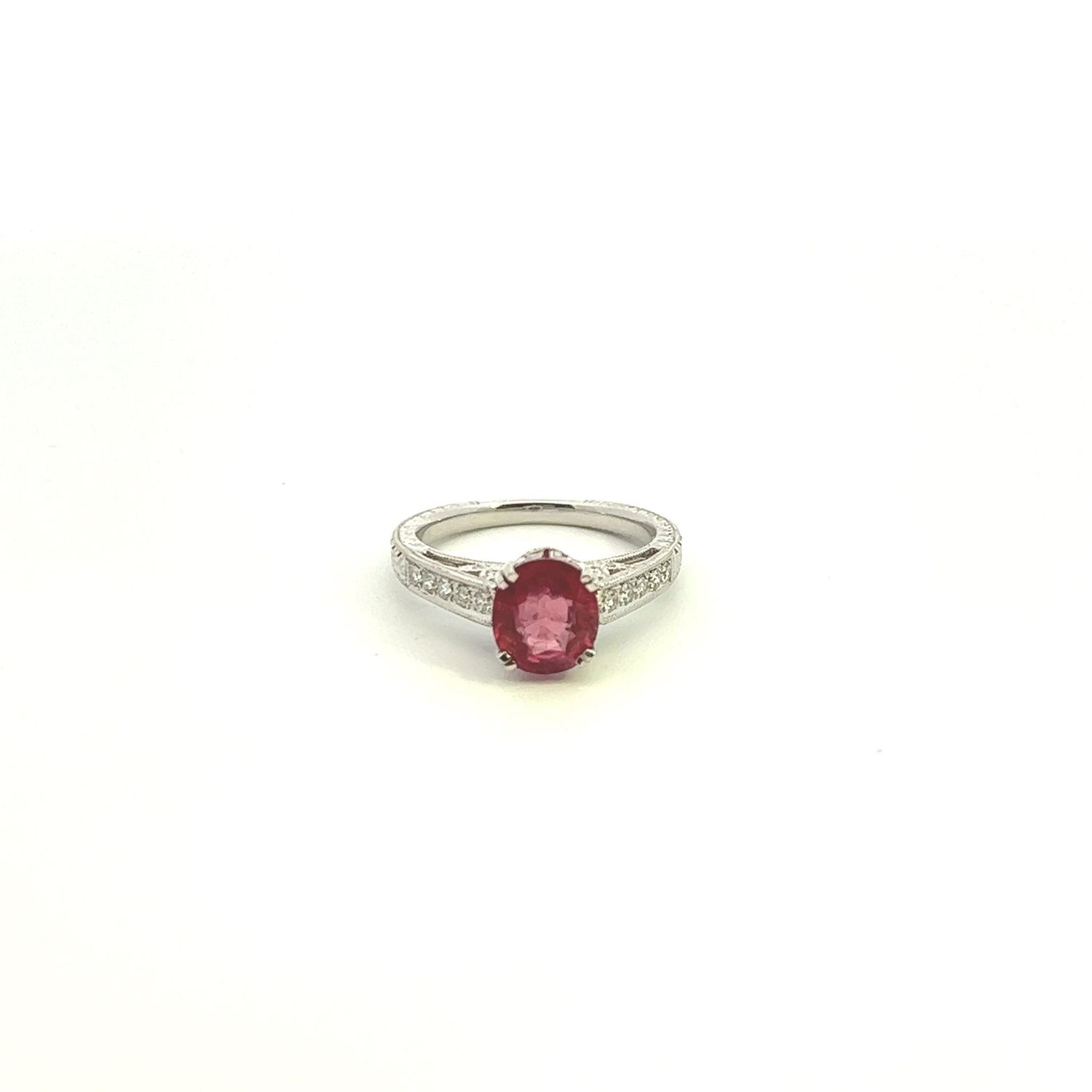 CON PLT 2.50CT UNHEATED  NAT. RUBY DIAMOND RING 0.28 CT DIA SZ 7