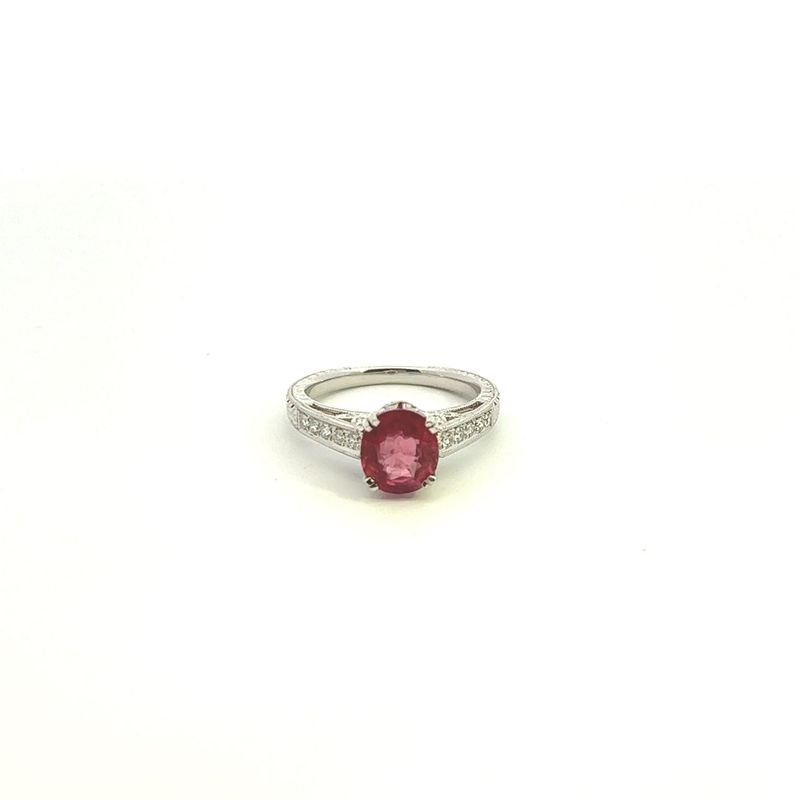 CON PLT 2.50CT UNHEATED  NAT. RUBY DIAMOND RING 0.28 CT DIA SZ 7